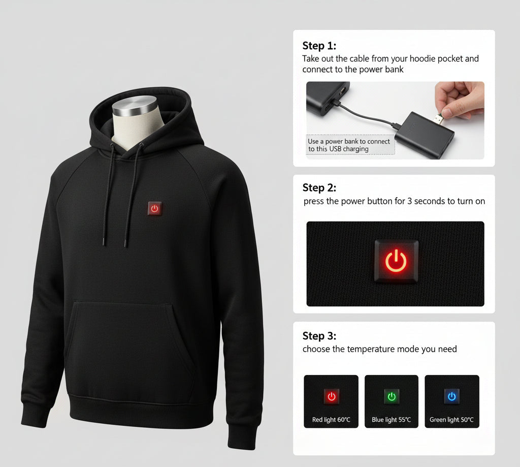Unisex Pullover Heated Hoodie With Core Heating